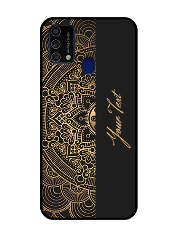 Custom Galaxy F41 Photo Printing on Glass Case - Mandala art with custom text Design