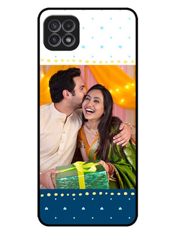 Custom Galaxy F42 5G Personalized Glass Phone Case  - White and Blue Abstract Design