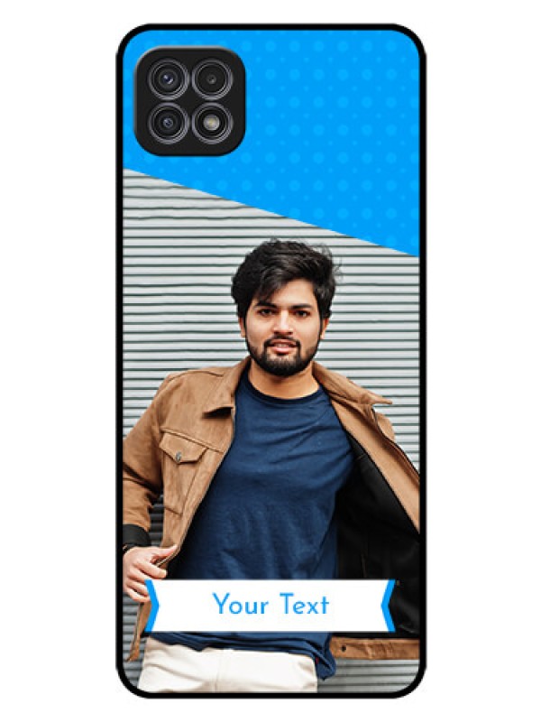 Custom Galaxy F42 5G Photo Printing on Glass Case  - Simple Blue Color Design