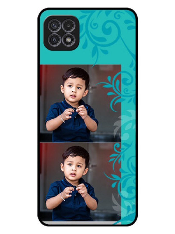 Custom Galaxy F42 5G Personalized Glass Phone Case  - with Photo and Green Floral Design 