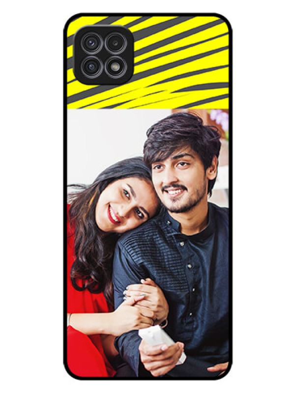 Custom Galaxy F42 5G Photo Printing on Glass Case  - Yellow Abstract Design