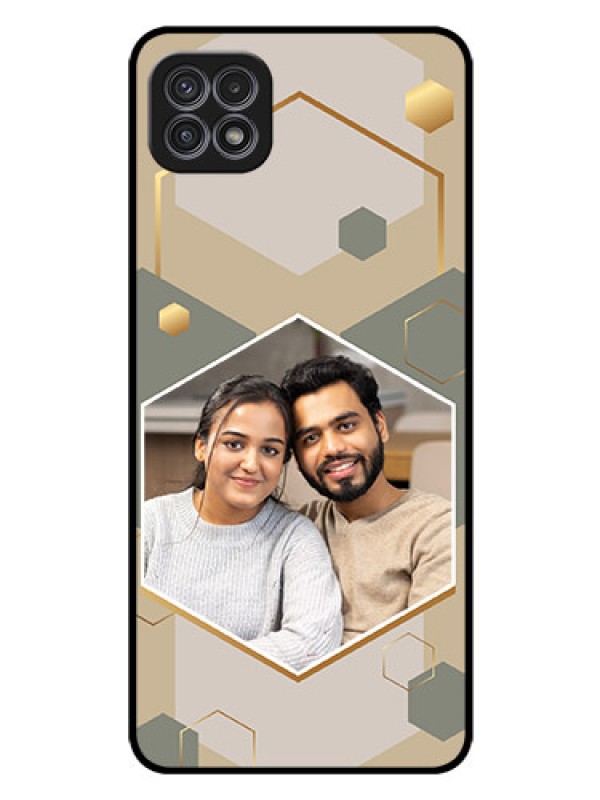 Custom Galaxy F42 5G Photo Printing on Glass Case - Stylish Hexagon Pattern Design