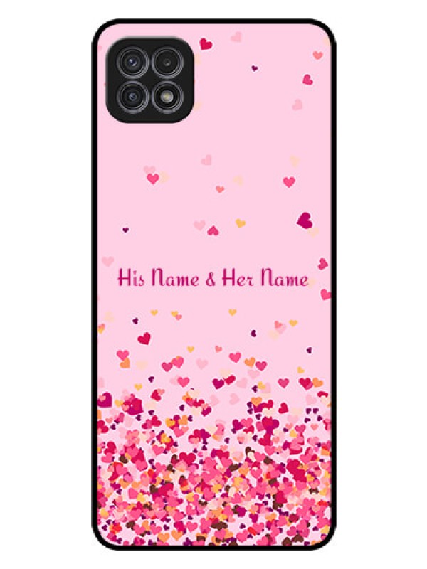 Custom Galaxy F42 5G Photo Printing on Glass Case - Floating Hearts Design