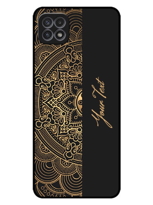 Custom Galaxy F42 5G Photo Printing on Glass Case - Mandala art with custom text Design