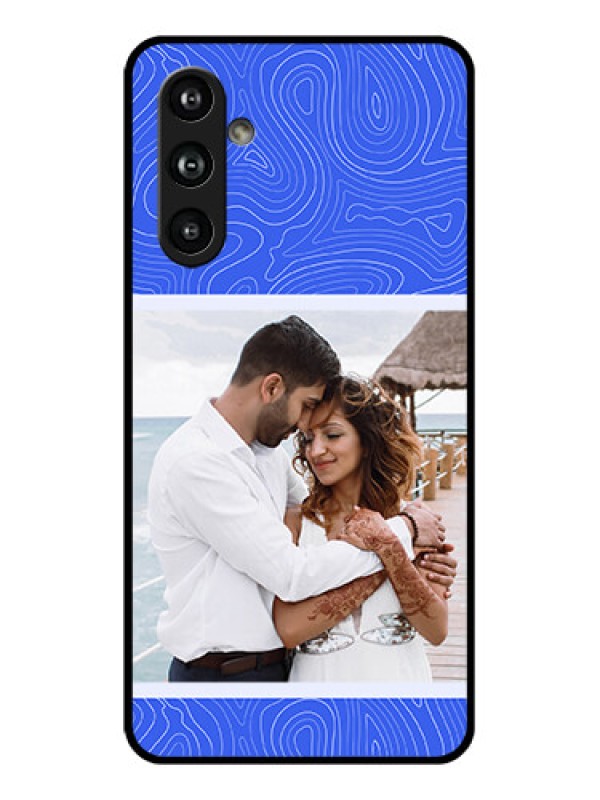 Custom Samsung Galaxy F54 5G Custom Glass Phone Case - Curved Line Art With Blue And White Design