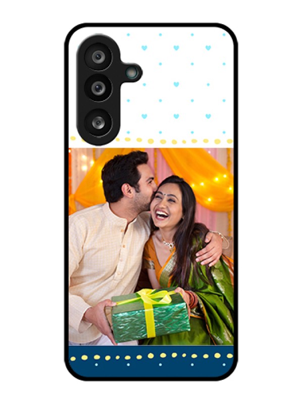 Custom Samsung Galaxy F56 5G Custom Glass Phone Case - White And Blue Abstract Design