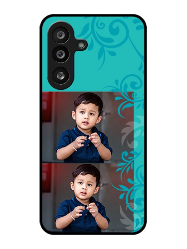 Custom Samsung Galaxy F56 5G Custom Glass Phone Case - With Photo And Green Floral Design