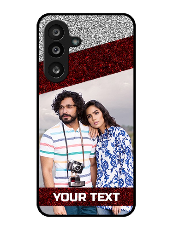 Custom Samsung Galaxy F56 5G Custom Glass Phone Case - Image Holder With Glitter Strip Design