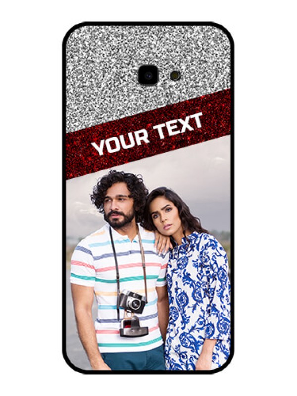 Custom Samsung Galaxy J4 Plus Custom Glass Phone Case - Image Holder With Glitter Strip Design
