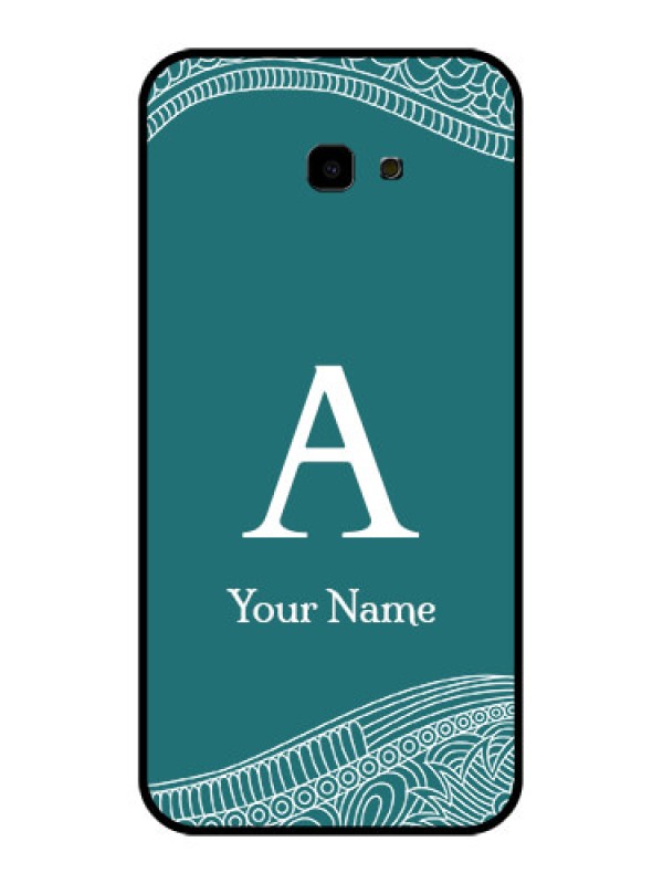 Custom Samsung Galaxy J4 Plus Custom Glass Phone Case - Line Art Pattern With Custom Name Design