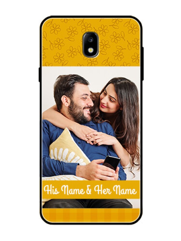 Custom Galaxy J7 Pro Custom Glass Mobile Case  - Yellow Floral Design