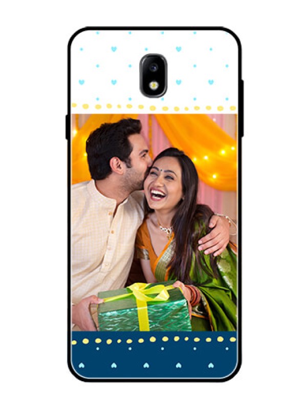 Custom Galaxy J7 Pro Personalized Glass Phone Case  - White and Blue Abstract Design