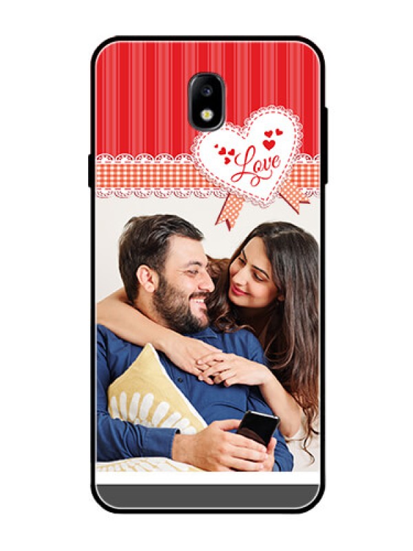 Custom Galaxy J7 Pro Custom Glass Mobile Case  - Red Love Pattern Design
