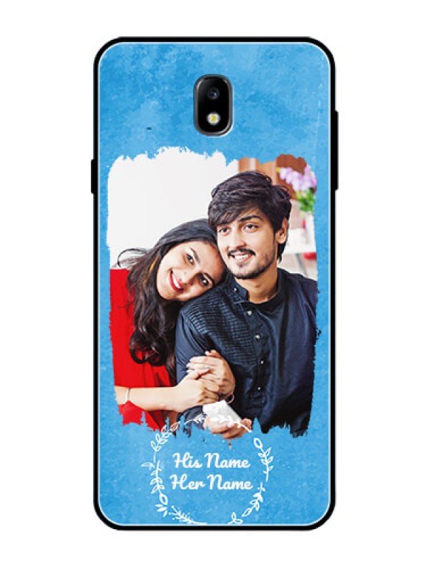 Custom Galaxy J7 Pro Custom Glass Phone Case - Blue Color Vintage Design