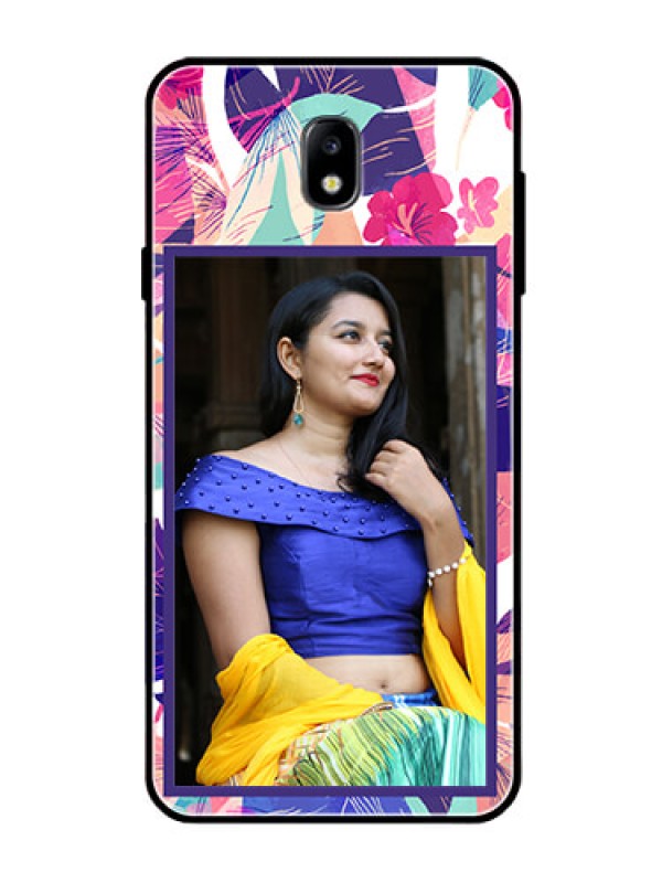 Custom Galaxy J7 Pro Custom Glass Mobile Case  - Abstract Floral Design