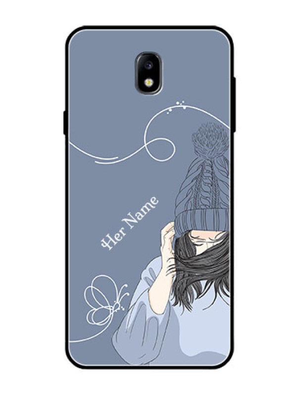 Custom Galaxy J7 Pro Custom Glass Mobile Case - Girl in winter outfit Design