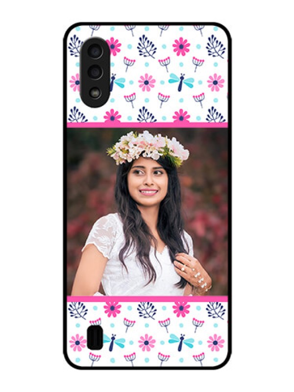 Custom Galaxy M01 Photo Printing on Glass Case - Colorful Flower Design