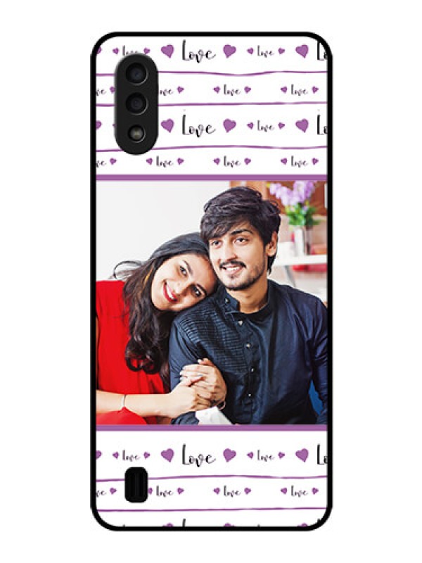 Custom Galaxy M01 Custom Glass Mobile Case - Couples Heart Design