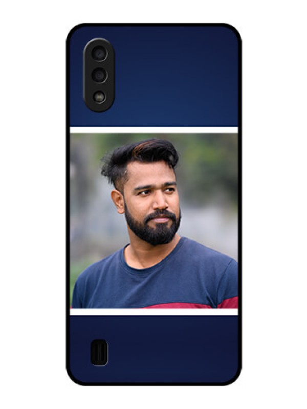 Custom Galaxy M01 Personalized Glass Phone Case - Simple Royal Blue Design