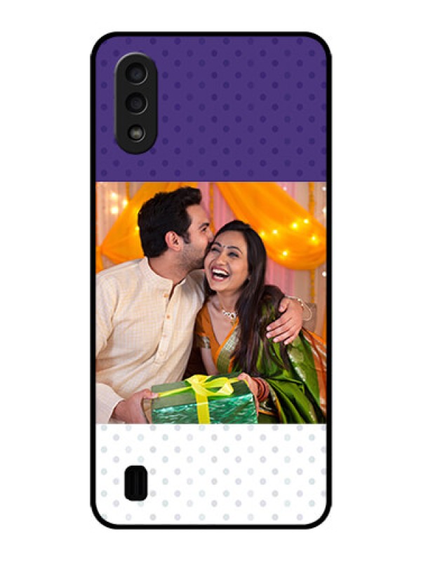 Custom Galaxy M01 Personalized Glass Phone Case - Violet Pattern Design