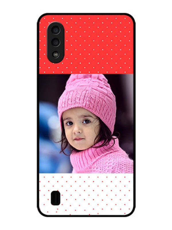 Custom Galaxy M01 Photo Printing on Glass Case - Red Pattern Design
