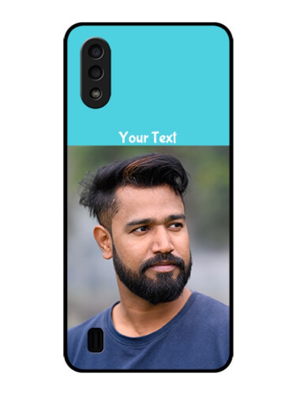 Custom Galaxy M01 Personalized Glass Phone Case - Simple Blue Color Design