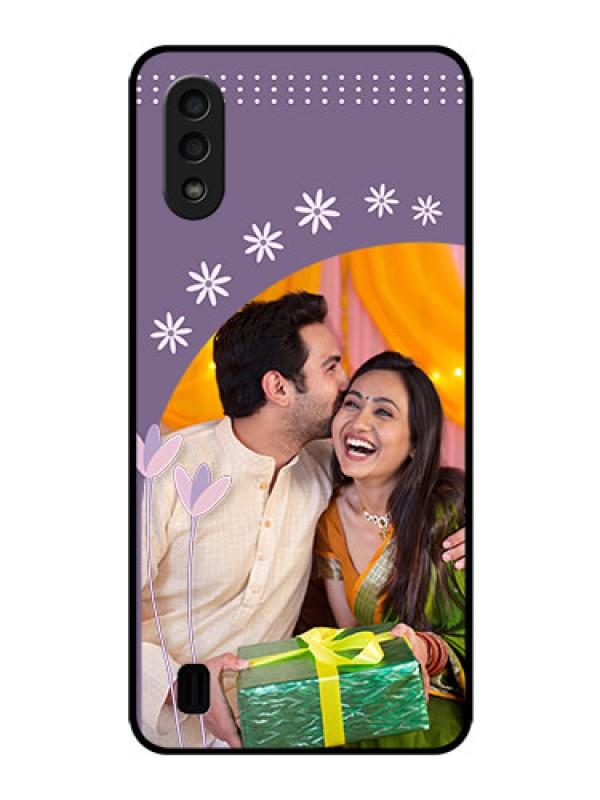 Custom Galaxy M01 Custom Glass Mobile Case - Lavender flowers design