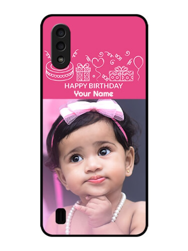 Custom Galaxy M01 Photo Printing on Glass Case - with Birthday Line Art Design