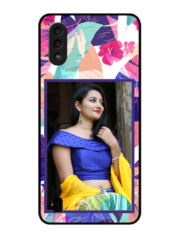 Custom Galaxy M01 Custom Glass Mobile Case - Abstract Floral Design