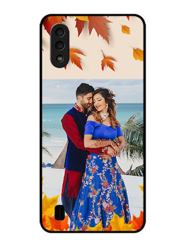 Custom Galaxy M01 Photo Printing on Glass Case - Autumn Maple Leaves Design