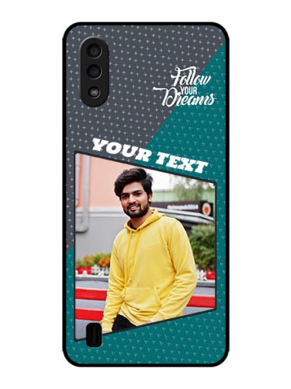 Custom Galaxy M01 Personalized Glass Phone Case - Background Pattern Design with Quote