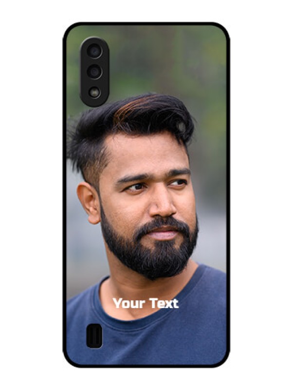 Custom Galaxy M01 Glass Mobile Cover: Photo with Text