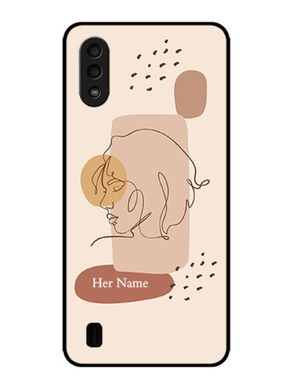 Custom Galaxy M01 Photo Printing on Glass Case - Calm Woman line art Design