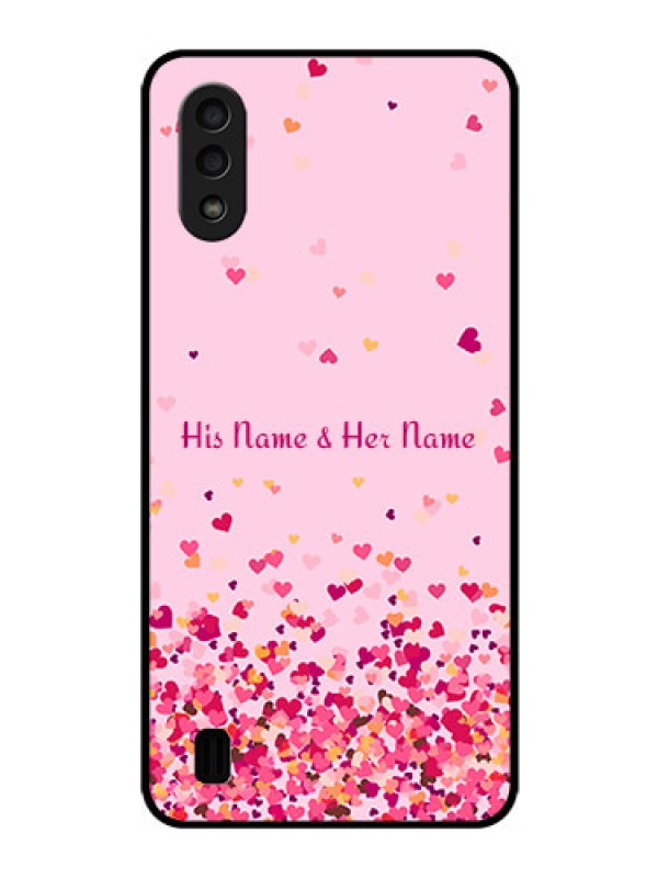 Custom Galaxy M01 Photo Printing on Glass Case - Floating Hearts Design