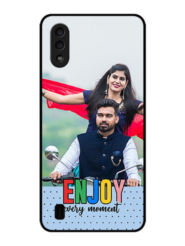 Custom Galaxy M01 Photo Printing on Glass Case - Enjoy Every Moment Design