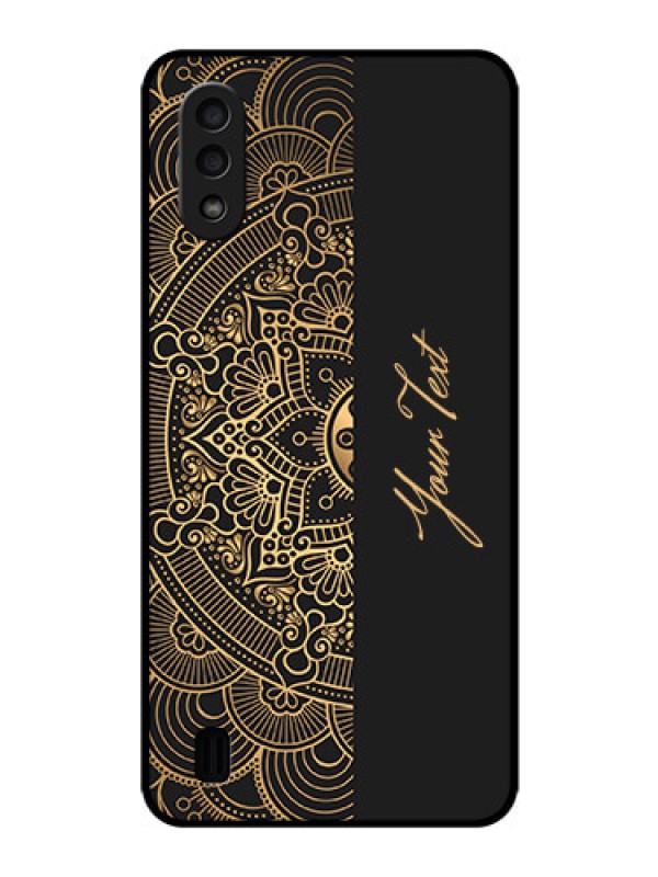 Custom Galaxy M01 Photo Printing on Glass Case - Mandala art with custom text Design