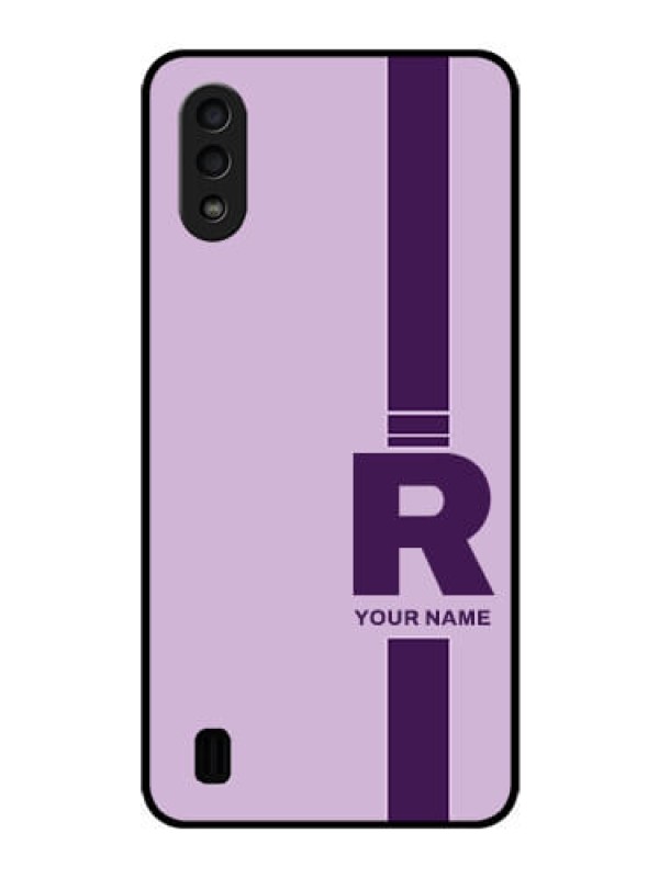 Custom Galaxy M01 Photo Printing on Glass Case - Simple dual tone stripe with name Design