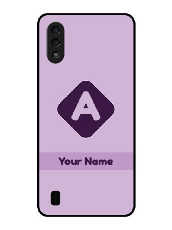 Custom Galaxy M01 Custom Glass Mobile Case - Custom Letter in curved badge Design