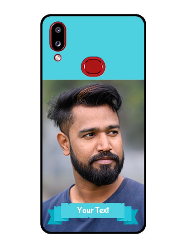 Custom Galaxy M01s Personalized Glass Phone Case - Simple Blue Color Design