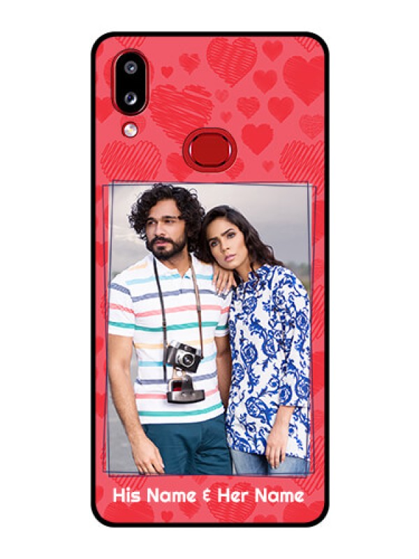 Custom Galaxy M01s Photo Printing on Glass Case - with Red Heart Symbols Design