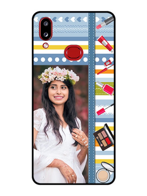 Custom Galaxy M01s Personalized Glass Phone Case - Makeup Icons Design