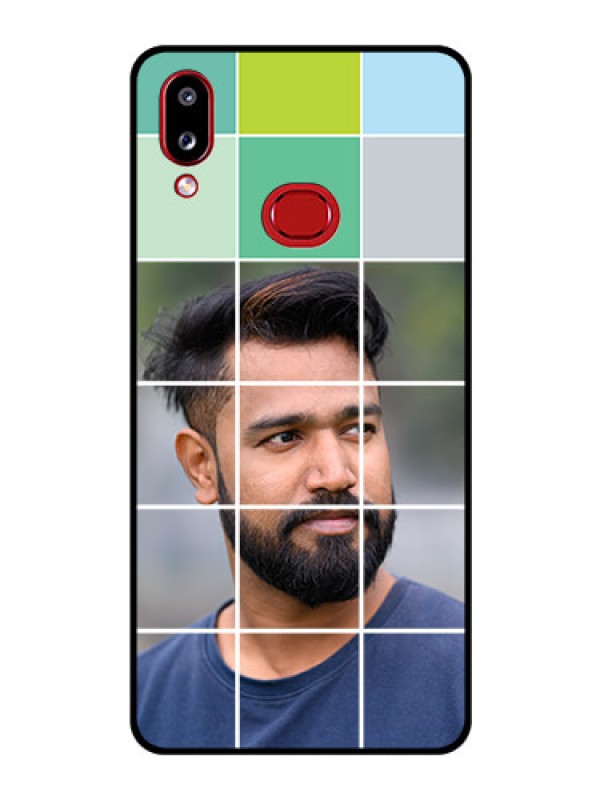 Custom Galaxy M01s Photo Printing on Glass Case - with white box pattern 