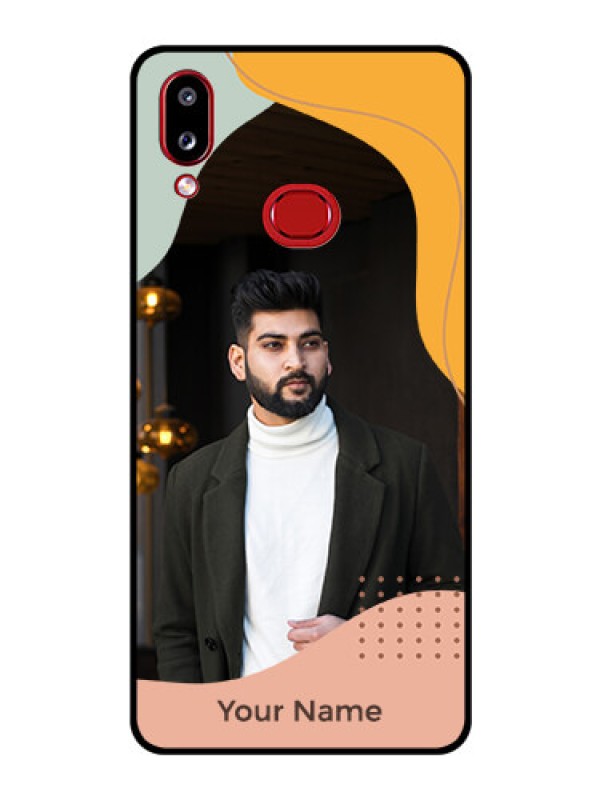 Custom Galaxy M01s Personalized Glass Phone Case - Tri-coloured overlay design