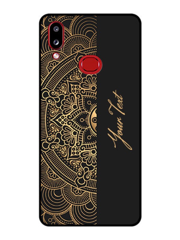 Custom Galaxy M01s Photo Printing on Glass Case - Mandala art with custom text Design