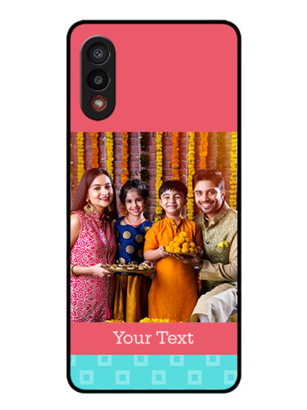 Custom Galaxy M02 Personalized Glass Phone Case - Peach & Blue Color Design