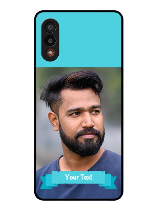 Custom Galaxy M02 Personalized Glass Phone Case - Simple Blue Color Design