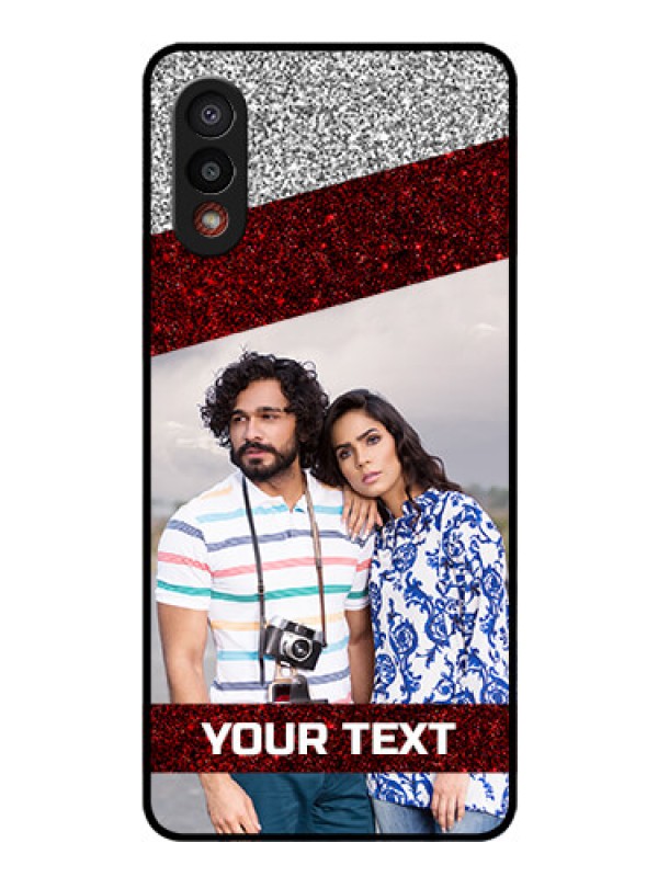 Custom Galaxy M02 Personalized Glass Phone Case - Image Holder with Glitter Strip Design