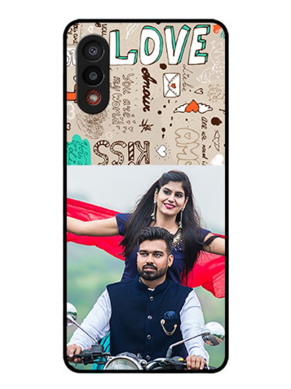 Custom Galaxy M02 Custom Glass Phone Case - Love Doodle Pattern 