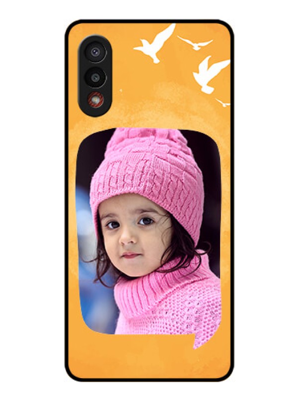 Custom Galaxy M02 Personalized Glass Phone Case - Water Color Design with Bird Icons