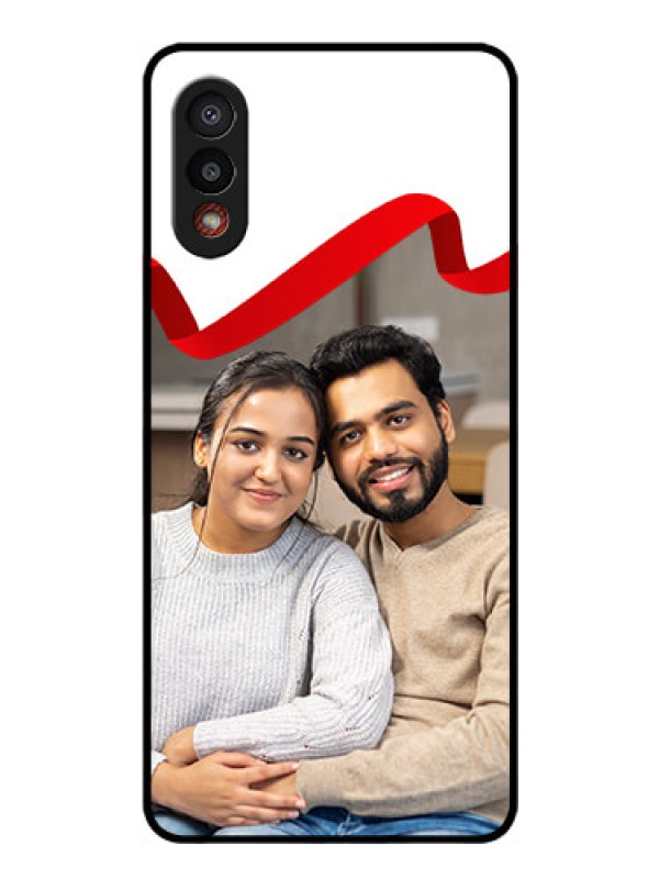 Custom Galaxy M02 Photo Printing on Glass Case - Red Ribbon Frame Design